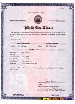 USA West Virginia birth certificate version 2
